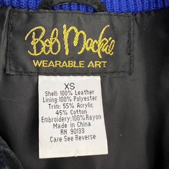 Bob Mackie Womens XS Leather Art Artsy Zip Sweater Jacket Embroidered Boho - Picture 5 of 11